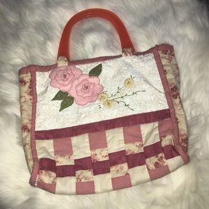 Handmade quilted pink floral purse